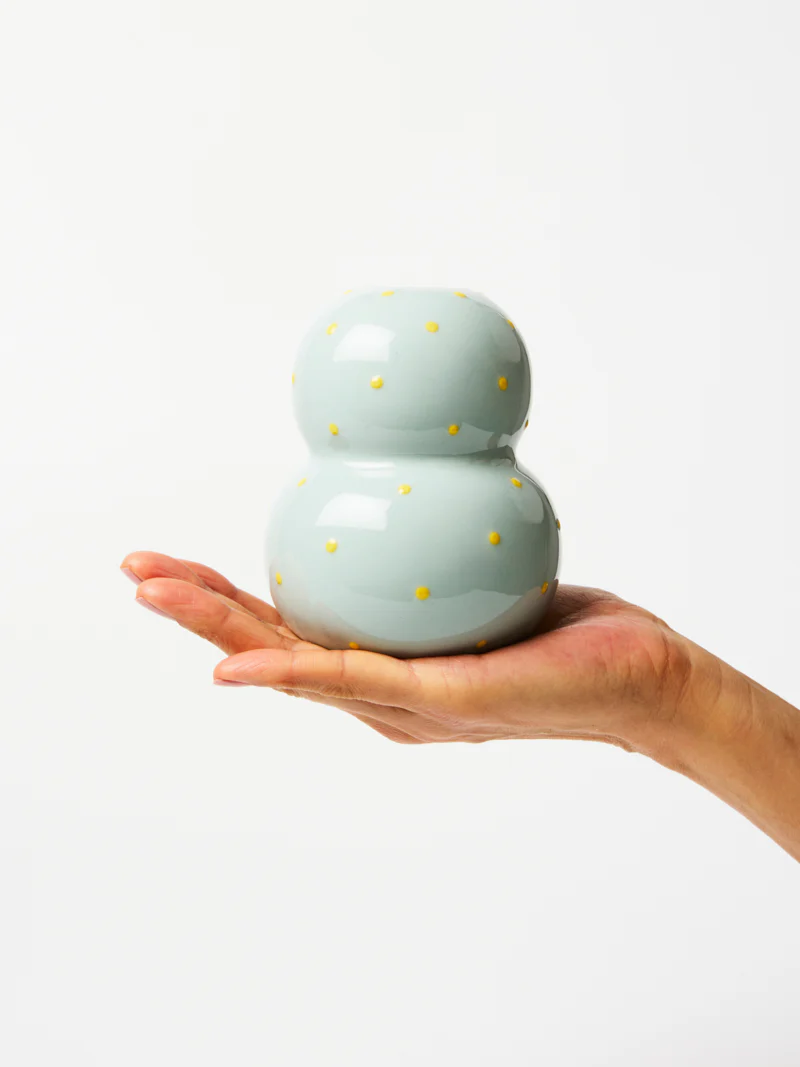 FONDA PALE BLUE YELLOW DOTTY VASE - Image 3