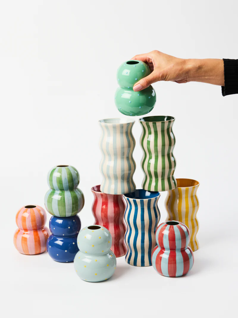 FONDA PALE BLUE YELLOW DOTTY VASE - Image 4